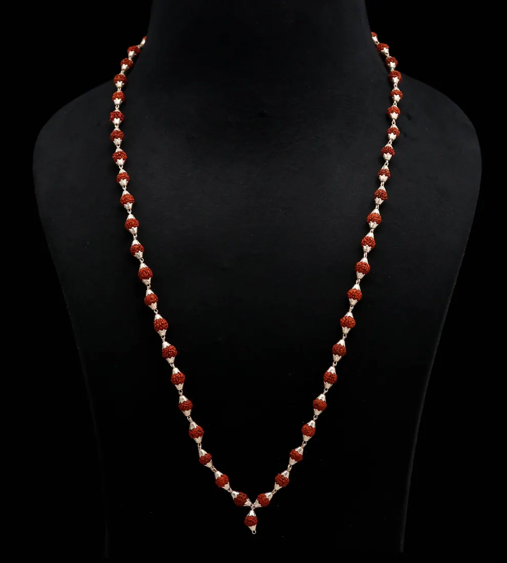 Rudraksha & Silver Bead Chain