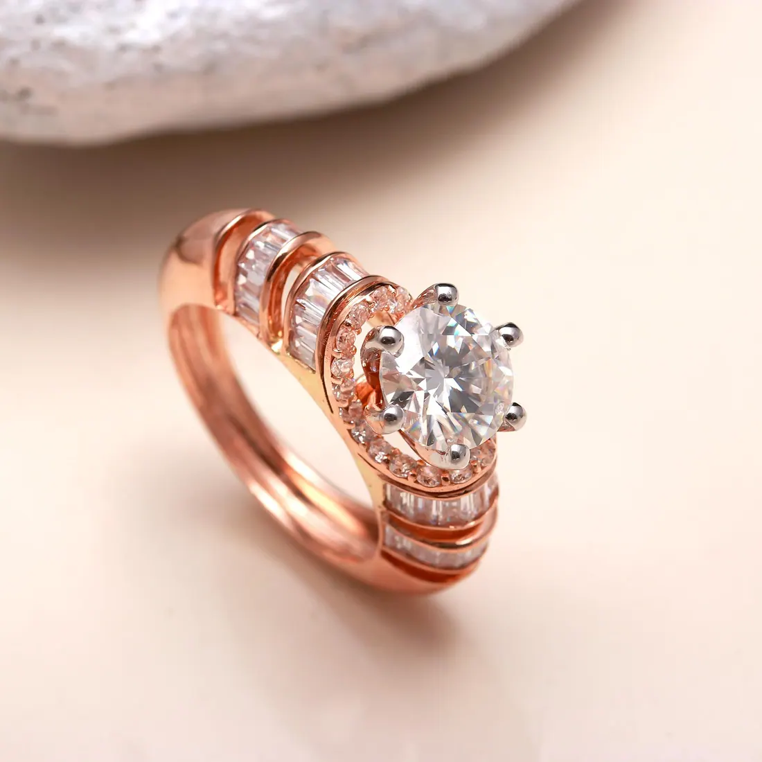 Rose Gold Baguette Solitaire Ring