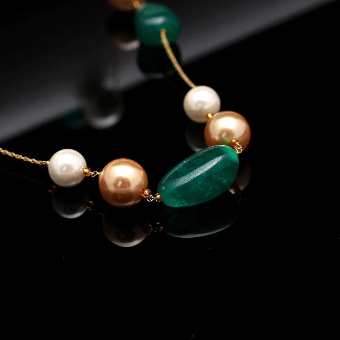 Emerald & Pearl Station Necklace