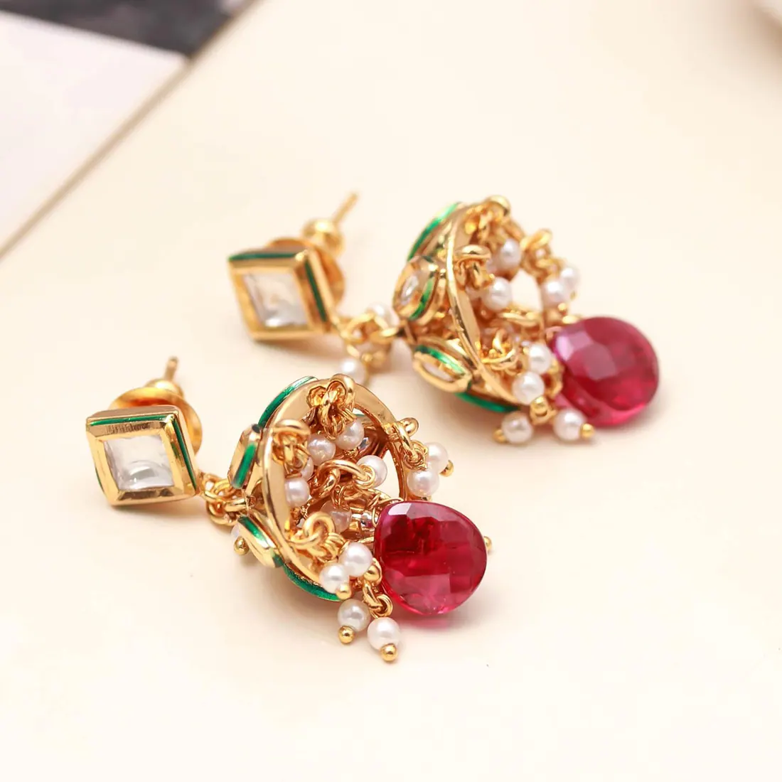 Ruby Drop Kundan Jhumka