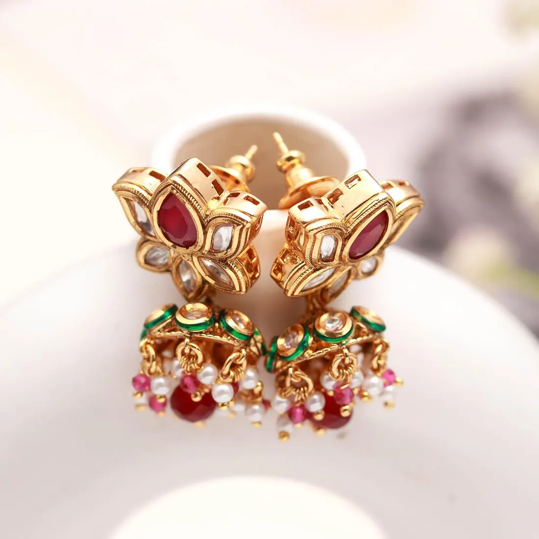 Lotus Kundan Jhumka