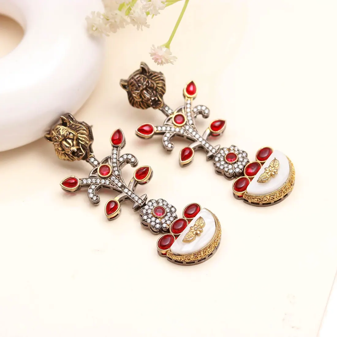 Victorian Lion Crescent Earrings