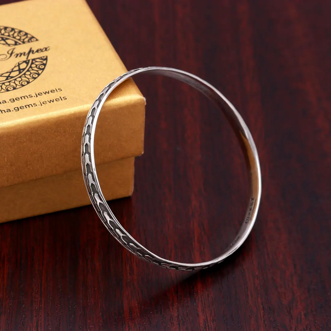 Slim Engraved Silver Bangle